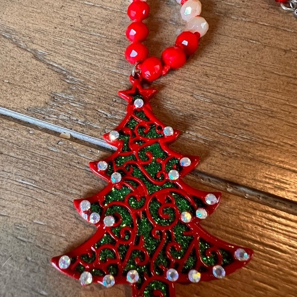 Treasure Jewels Christmas Tree Glitter Pendant Long Beaded Necklace Reversible - Picture 6 of 13